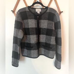 LESLIE STEVEN | Vintage 100% Wool Plaid Pattern zip up sweater jacket | Size M